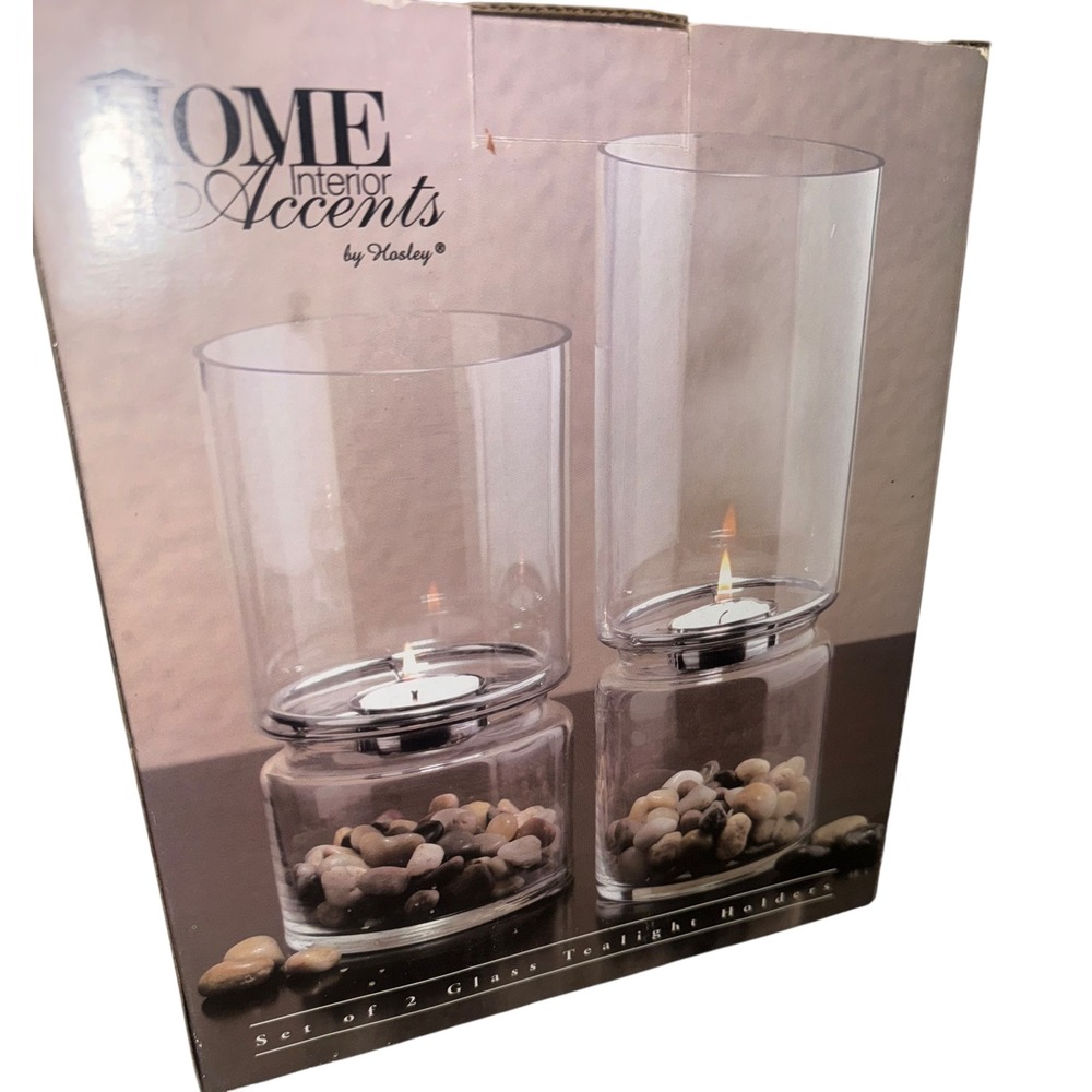 Home Interior Accents by Hasley Set of 2 Glass Tealight with Stones Candles